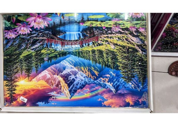 Scenic Mountain Waterfall & Lotus Pond Landscape Wall Art Frame