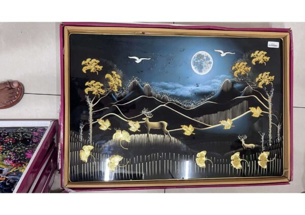 Golden Deer & Full Moon Luxury Crystal Glass Wall Art Frame