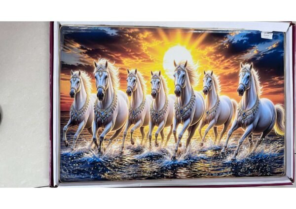 7 Running White Horses Sunrise Vastu Wall Art Photo Frame
