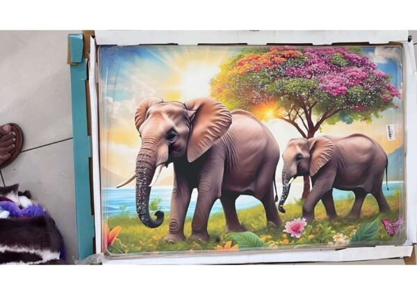 Mother & Baby Elephant Sunrise Landscape 3D Wall Art Photo Frame