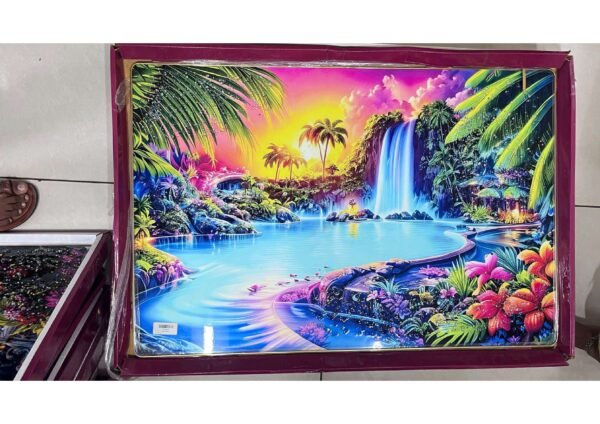Tropical Island Waterfall & Lagoon Sunset 3D Wall Art Photo Frame