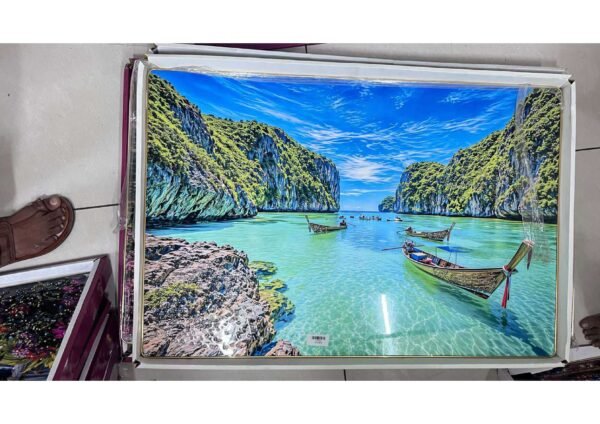Tropical Island Bay & Wooden Longtail Boats Scenery Wall Art Frame