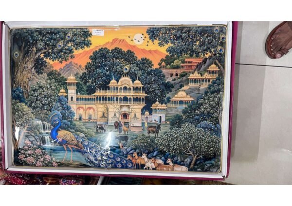 Royal Vrindavan Landscape & Peacock Heritage Wall Art Photo Frame