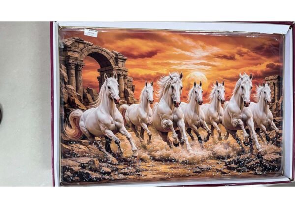 7 White Horses Sunset Archway Vastu 3D Wall Art Photo Frame