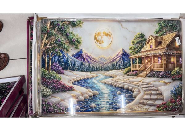 Full Moon Wooden Cottage Scenery 3D Wall Art Photo Frame
