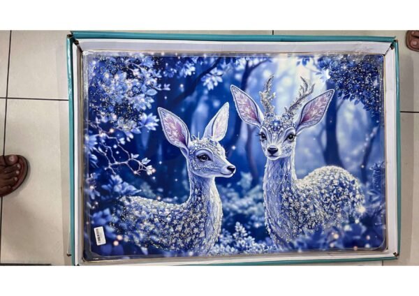 Enchanted Crystal Blue Deer Pair Fantasy Wall Art Photo Frame