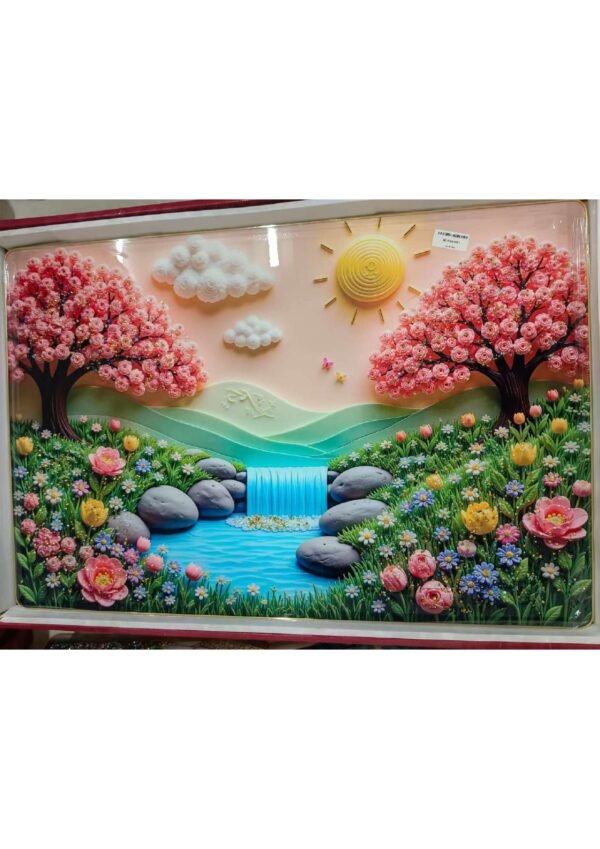 3D Relief Pink Blossom Waterfall Spring Landscape Wall Art Photo Frame
