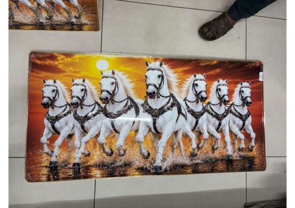 Vastu 7 Running White Horses Sunset Splash Panoramic Wall Art Photo Frame
