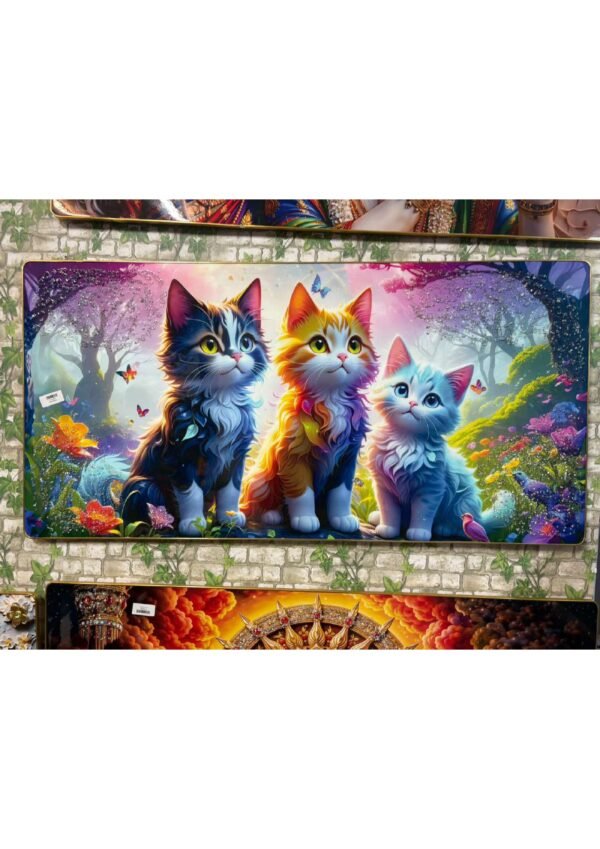 Adorable Three Colorful Kittens Enchanted Forest Panoramic Wall Art Photo Frame