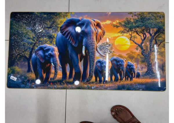 Vastu Royal Elephant Family Golden Sunset Safari Panoramic Wall Art Photo Frame