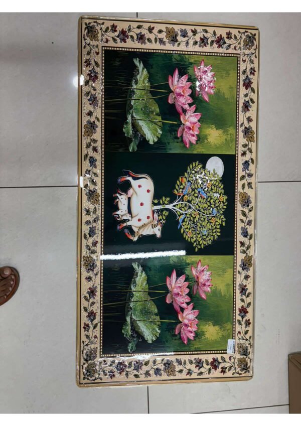 Traditional Pichwai Kamadhenu Cow & Lotus Pond Panoramic Wall Art Photo Frame