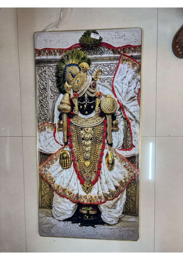 Divine Lord Dwarkadhish Dark Idol Golden Shringar Wall Art Photo Frame
