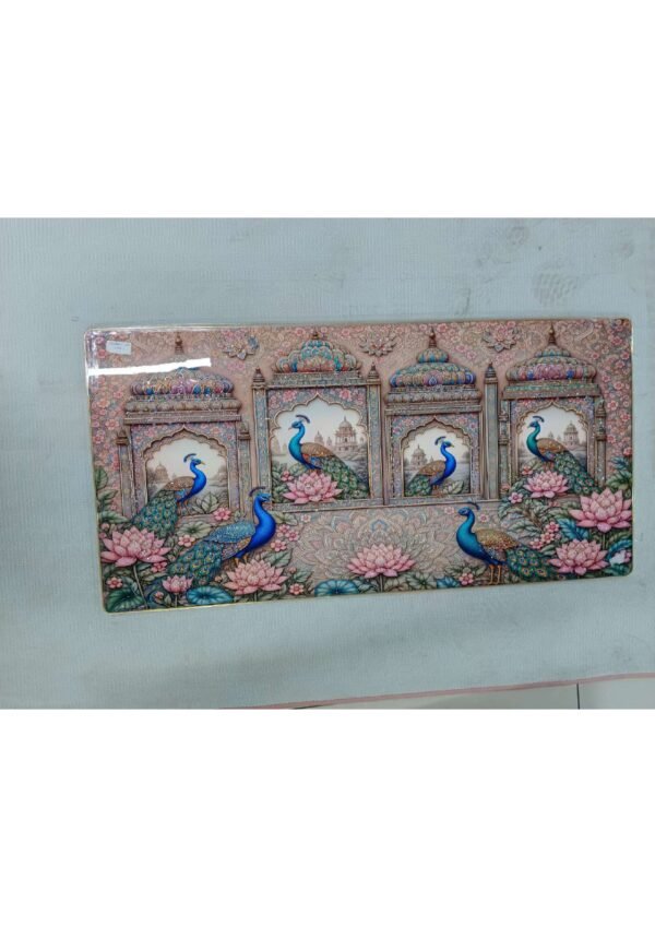 Royal Rajasthani Jharokha Peacock & Lotus Pond Panoramic Wall Art Photo Frame