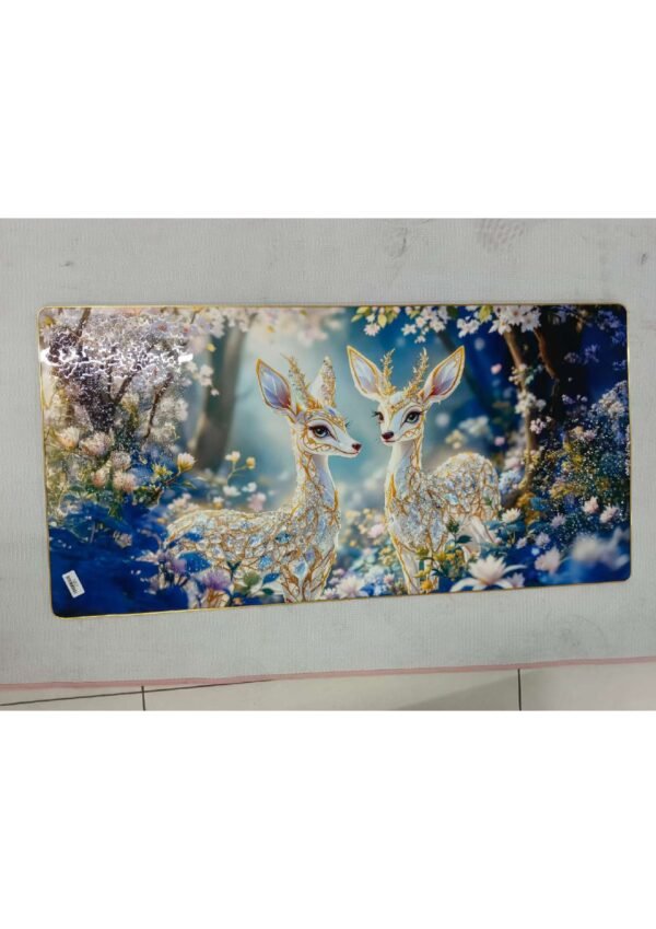 Enchanted Golden Crystal Deer Pair Magical Forest Panoramic Wall Art Photo Frame