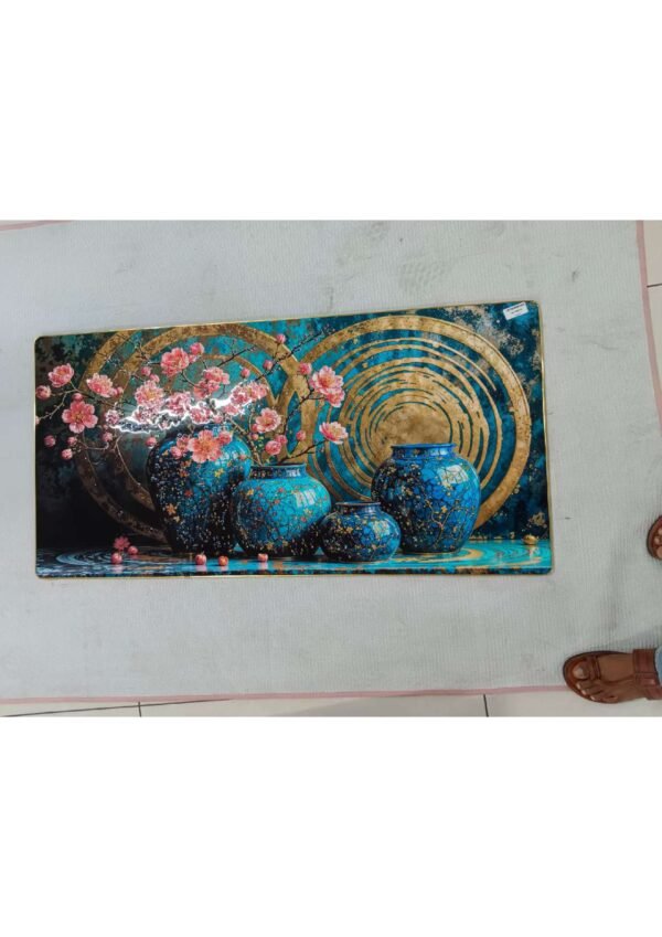 Modern Abstract Blue Ceramic Vases & Pink Cherry Blossom Panoramic Wall Art Photo Frame