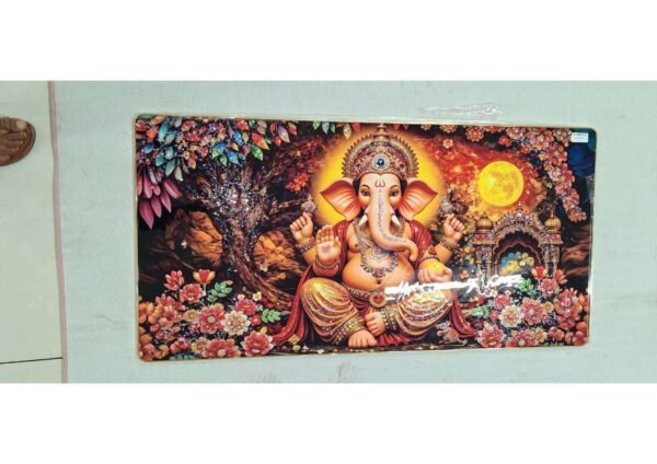 Divine Lord Ganesha Golden Aura Floral Tree Panoramic Wall Art Photo Frame