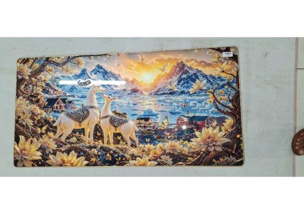 Vastu Golden Pair of Deer Snow Mountain Lake Panoramic Wall Art Photo Frame