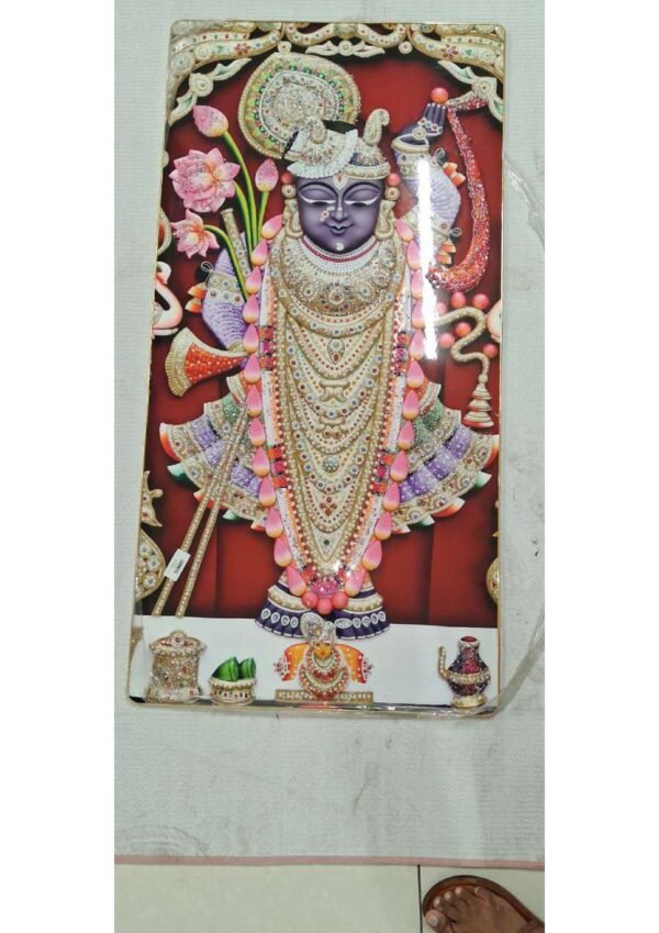 Divine Royal Shri Shrinathji Crimson Red Shringar Embellished Wall Art Photo Frame