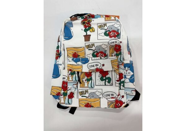 Funky Comic Graphic Print White Backpack for School, College & Casual Use