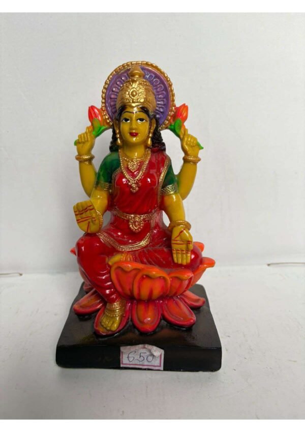 Goddess Laxmi Seated on Red & Orange Lotus Resin Idol