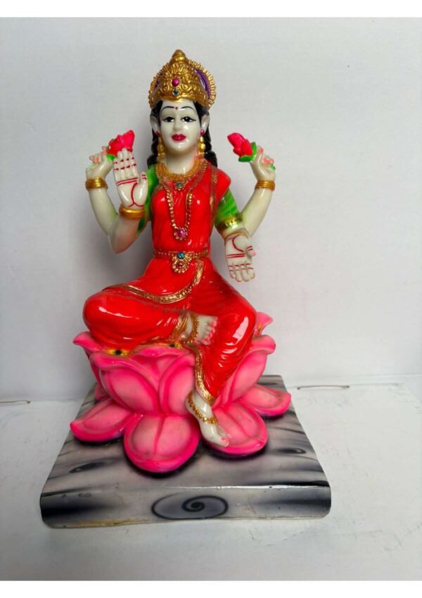 Goddess Maa Laxmi Seated on Pink Lotus Resin