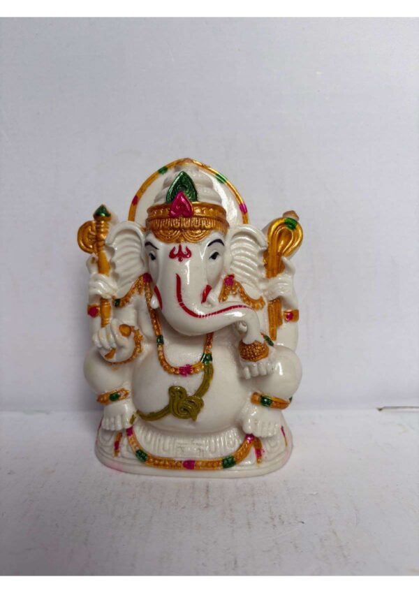 White & Gold Resin Lord Ganesha Idol for Home & Car Dashboard