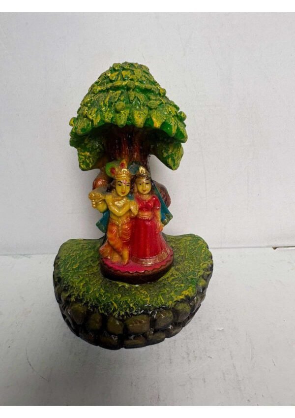 Radha Krishna Standing Under Tree Statue on Grass Platform for Home Decor