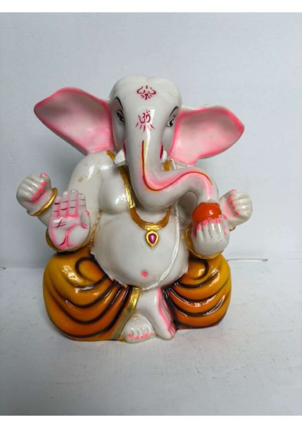 Lord Ganesha Statue in White Marble Finish with Yellow Dhoti for Home Temple