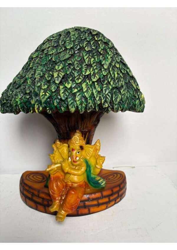 Lord Ganesha Playing Flute Under Tree Statue for Home & Office Decor