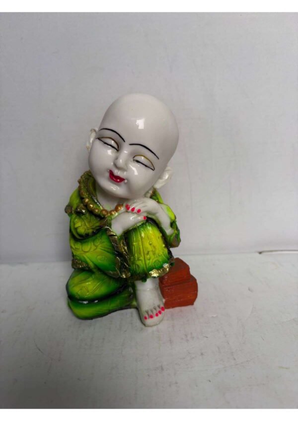 Cute Sleeping Little Monk Statue in Green Robe for Car Dashboard & Table Decor