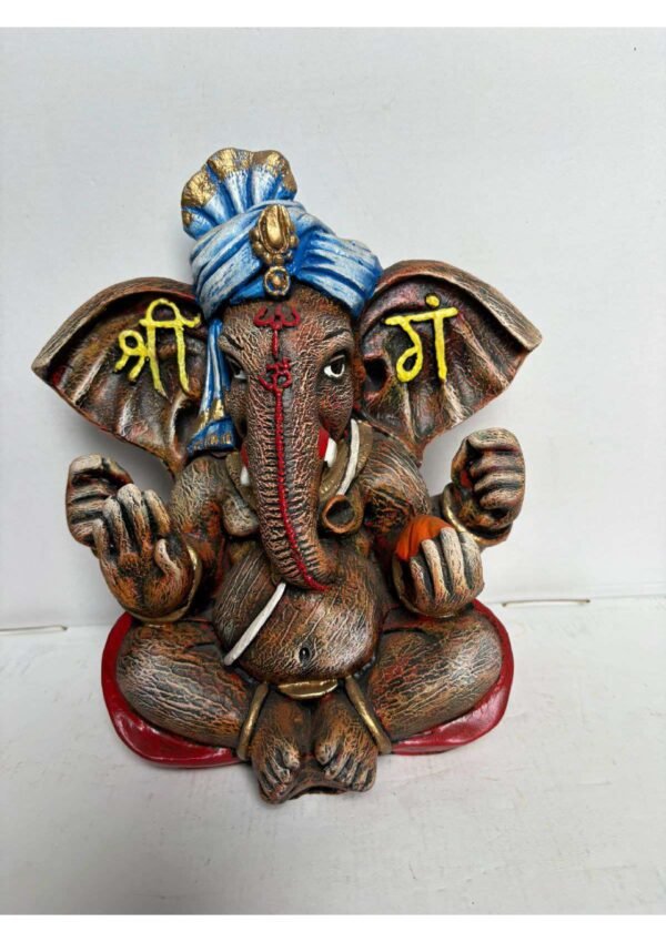 Lord Ganesha Statue in Pagdi with "Shree Gam" Text for Home Temple & Decor
