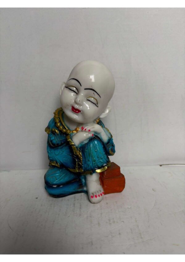 Cute Sleeping Little Monk Statue in Blue Robe for Car Dashboard & Table Decor