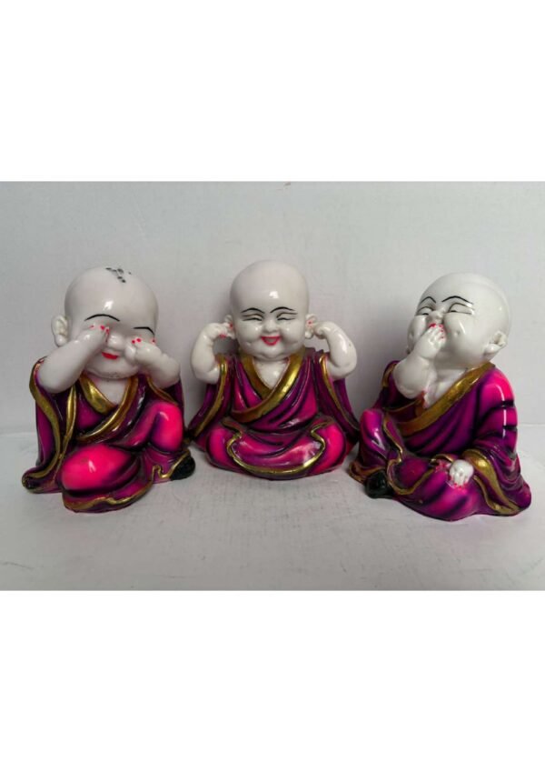 Set of 3 Little Monk Buddha Statues for Home & Car Decor
