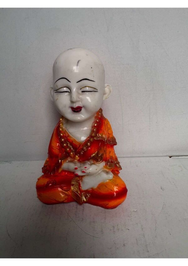 Cute Meditating Little Monk Statue in Orange Robe for Car Dashboard & Home Decor