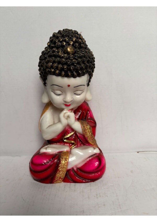 Cute Praying Little Monk Buddha Statue in Red Robe for Home Decor & Gifting