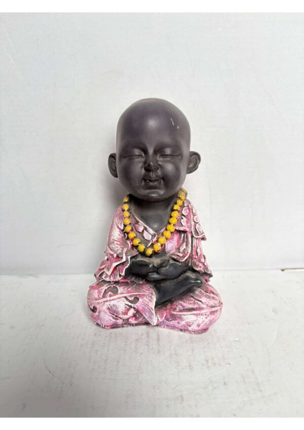 Cute Meditating Little Monk Statue with Yellow Mala for Car Dashboard & Table Decor