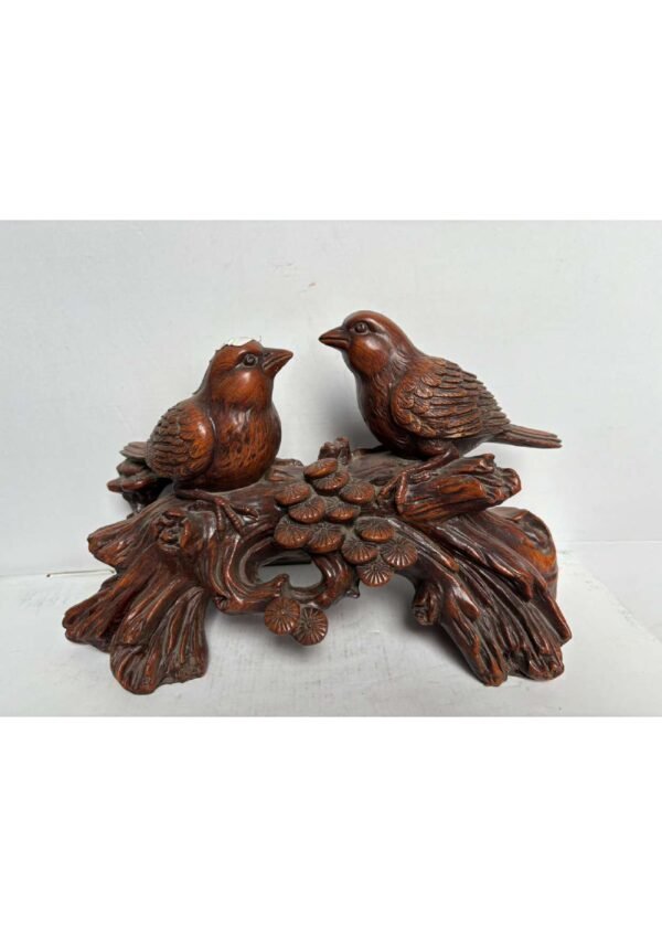 Wooden Finish Love Birds Pair Statue on Tree Branch for Home Decor & Gifting