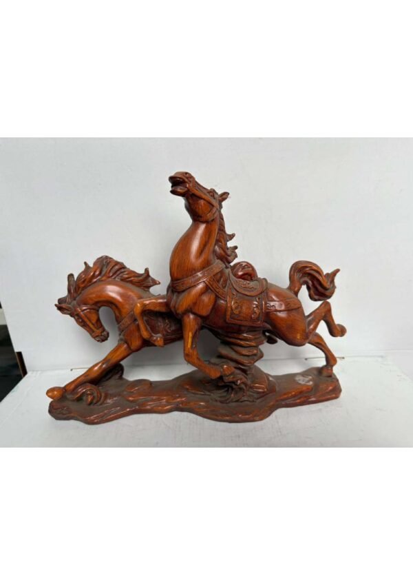 Wooden Finish Galloping Pair Horses Statue for Vastu & Home Decor