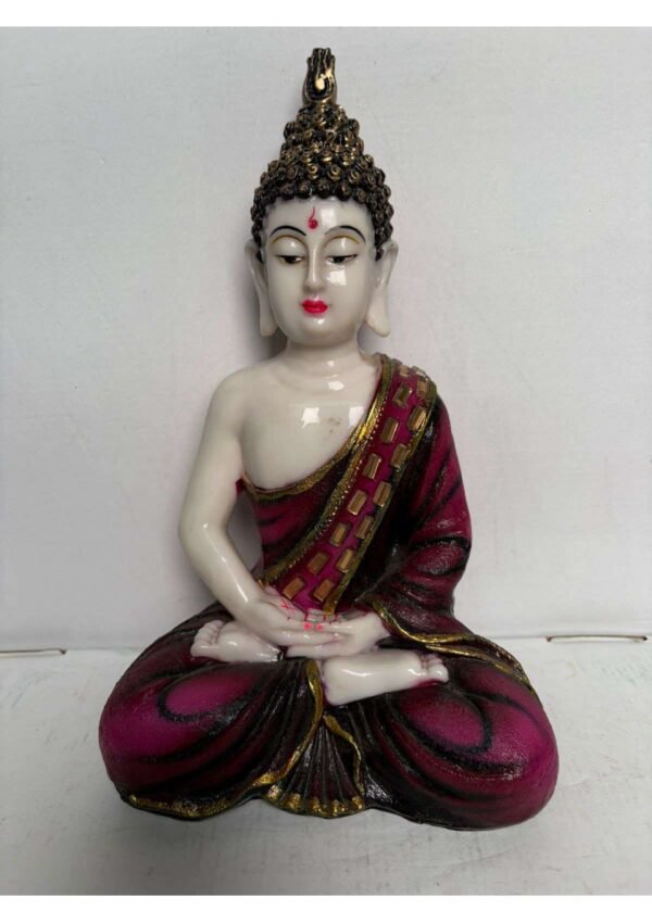 Meditating Lord Buddha Statue in Maroon & Gold Robe for Home & Peace Decor