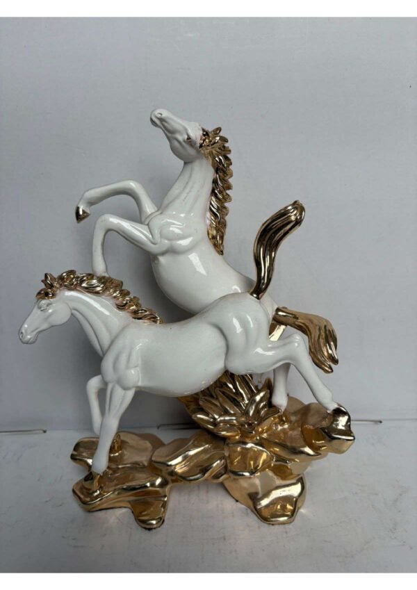 White and Gold Running Pair Horses Statue for Vastu & Luxury Decor