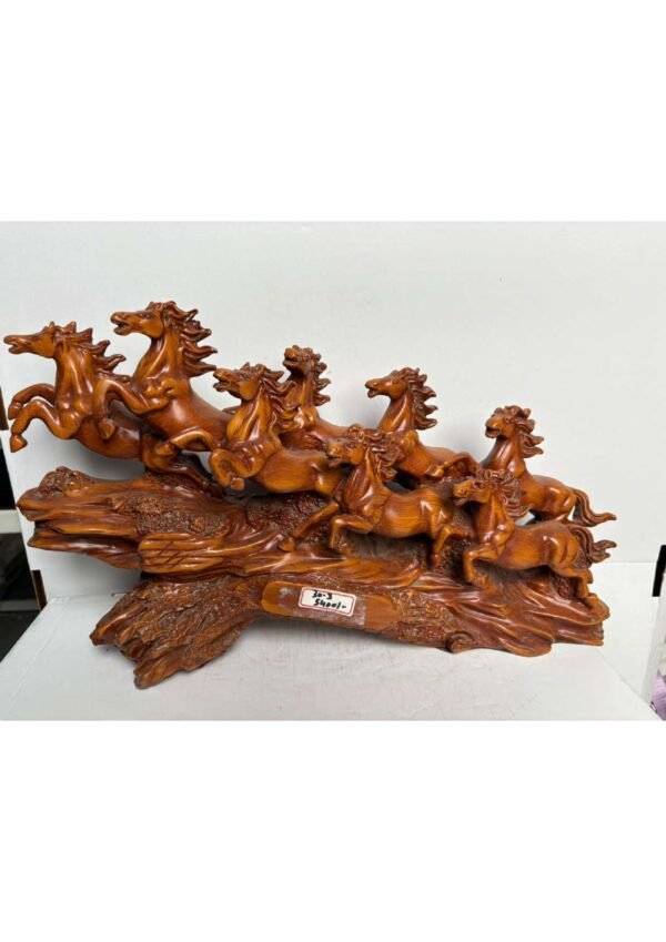 Wooden Finish 7 Running Horses Statue for Vastu, Office & Home Decor