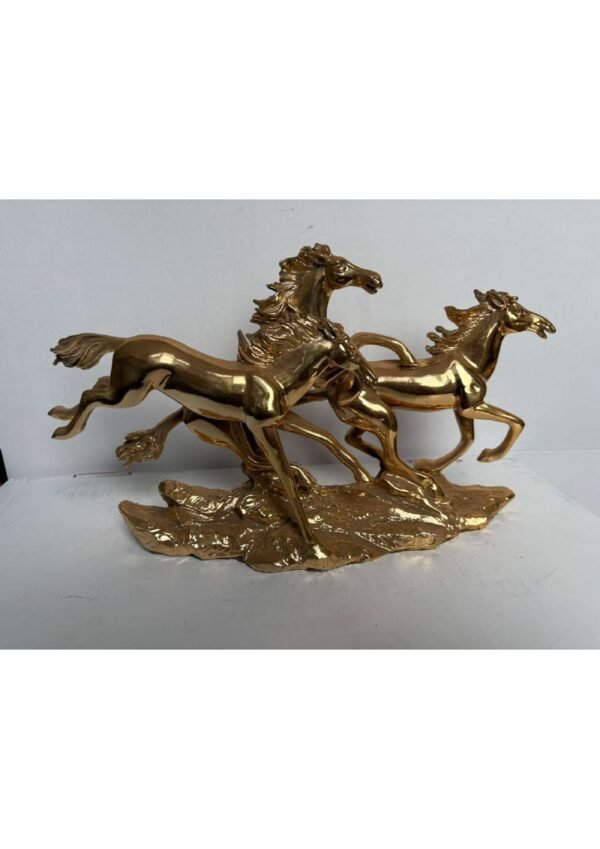 Royal Metallic Gold 3 Running Horses Statue for Vastu & Home Office Decor