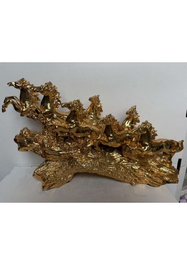 Royal Metallic Gold 7 Running Horses Statue for Vastu & Home Office Decor